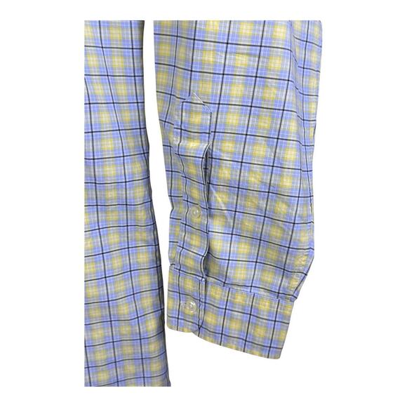 Polo Ralph Lauren Shirt Mens Large Yellow Blue Check Big Button Up Blue Pony - Picture 5 of 13